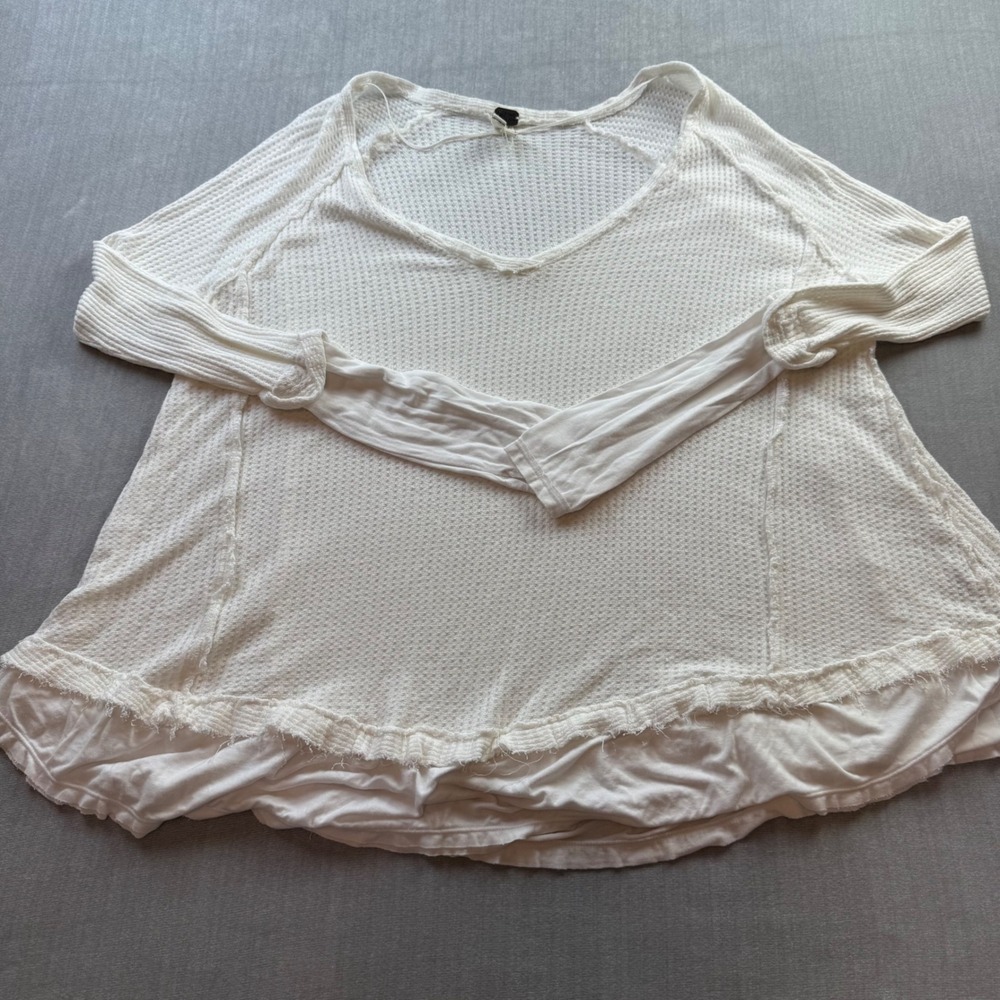 Free‎ People We The Free White Waffle Knit Thermal V-Neck Top Size XS